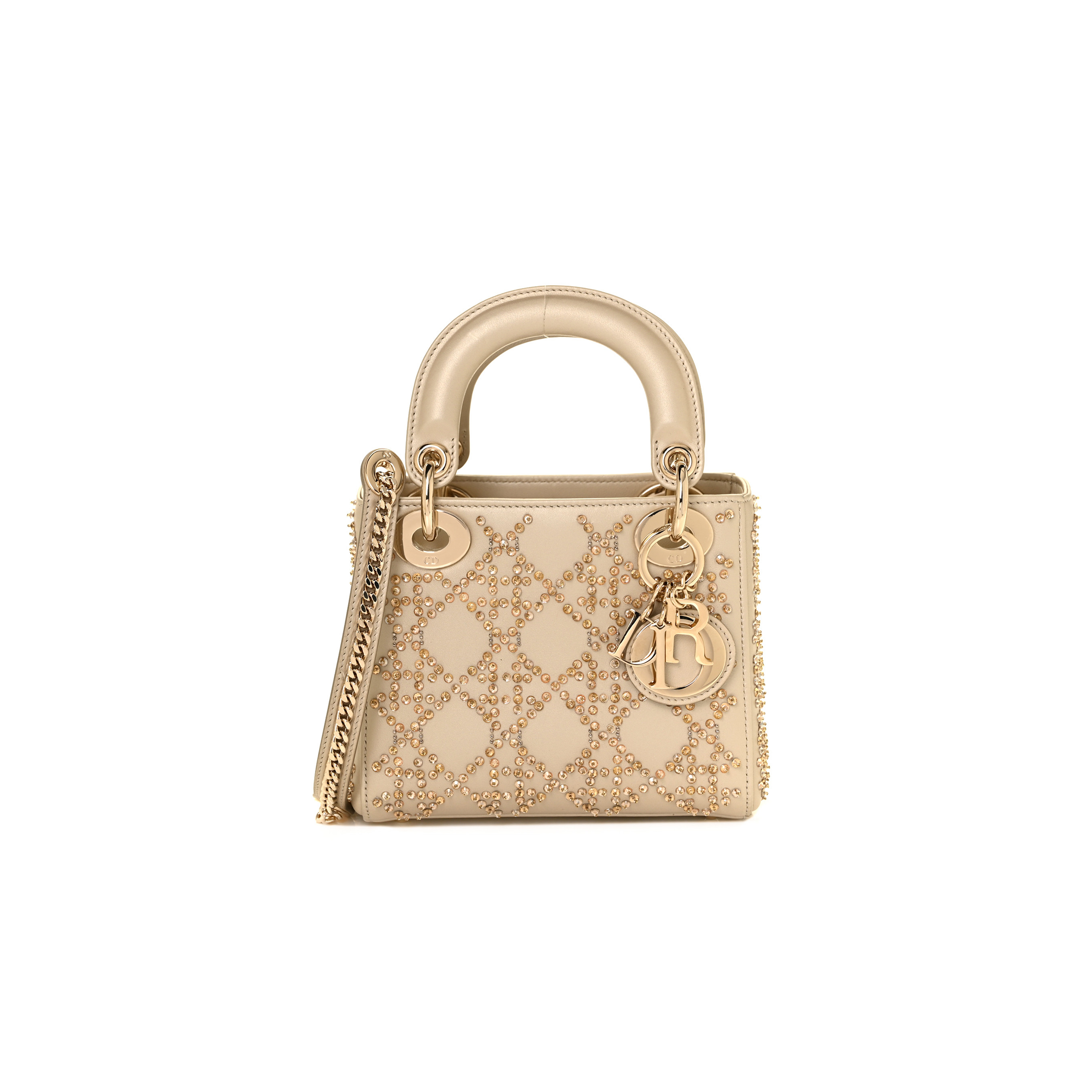 D*or mini metallic lambskin crystal cannage mini lady D*or platinum (17*15*7cm)